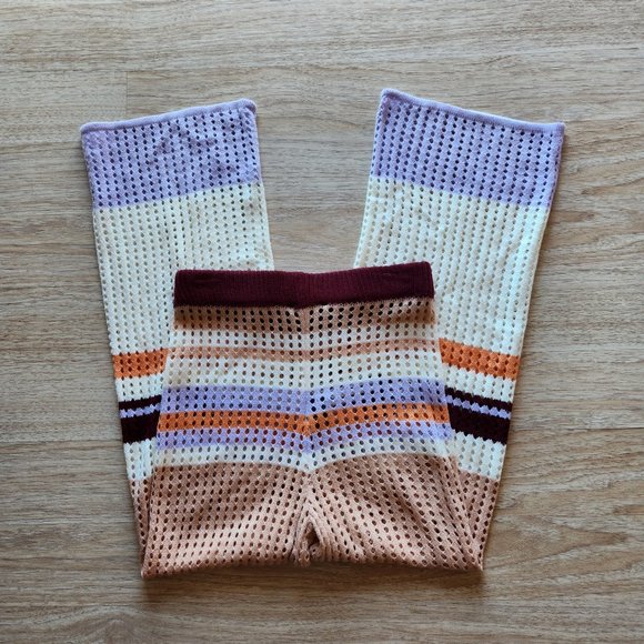 LOVEU.DEAR Knitted Crochet Casual Beach Pants Elastic Waist Colorblock - Picture 6 of 11